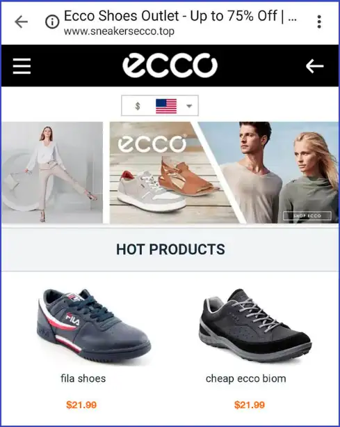 Falsk webshop, der til forveksling ligner skoforretningen Eccos webshop